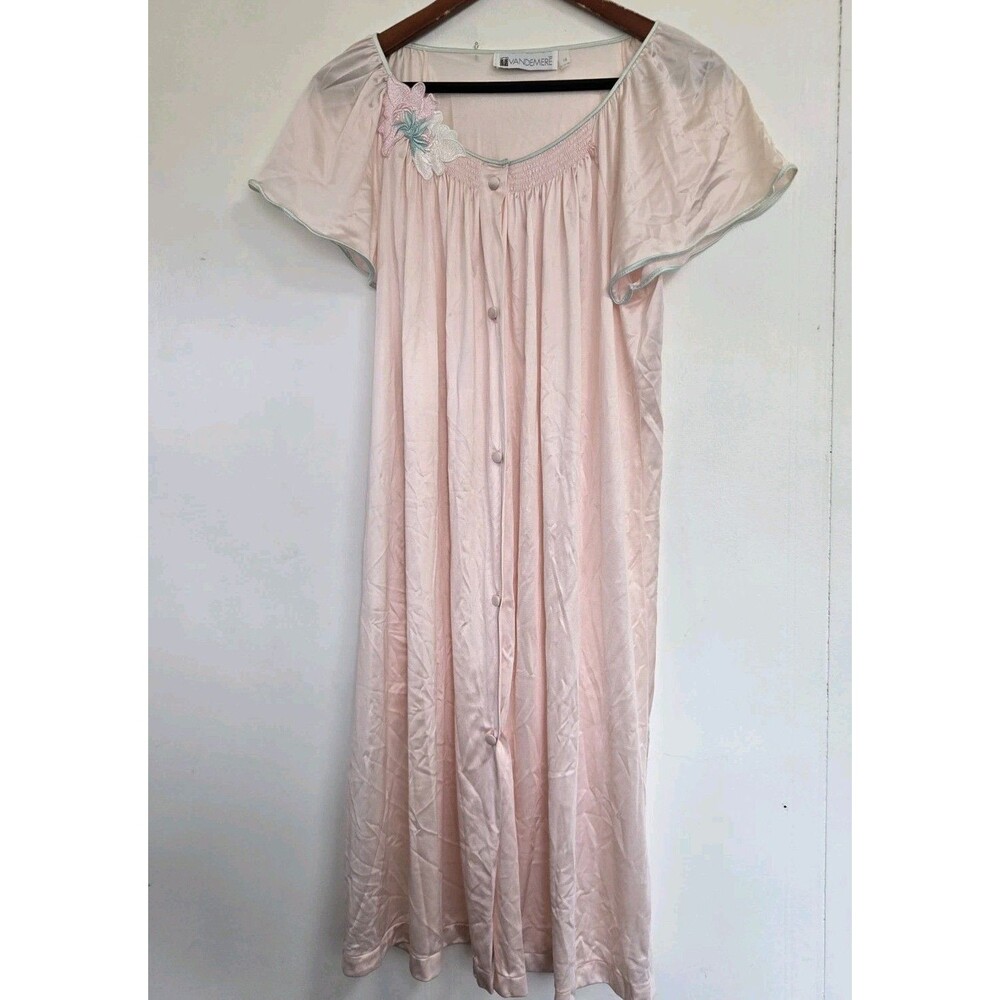 Vintage Vandemere Nightgown Womens M Slip Dress Floral Pink Button USA Sleepwear